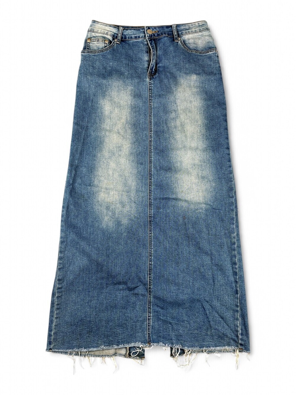 Edikted Denim Maxi Skirt Light Blue Raw Hem Long Jean Skirt S